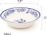 Euro Ceramica Blue Garden 16 Piece Oven Safe Hand Painted Stoneware Dinnerware Set, Service for 4, Bold Vase Design/Floral Pattern, White and blue