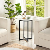 Yaheetech Faux Marble Side Table, 16in End Table Modern Accent Sofa Table w/X-Based, Round Tabletop, Sturdy Metal Legs for Living Room, Black